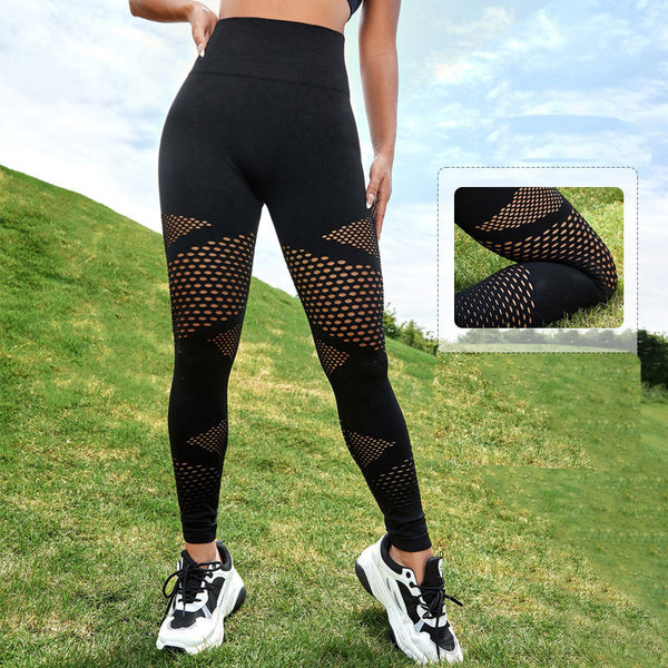 New Women Mesh Yoga Leggings Sport Seamless Leggings Fitness Workout Tights Scrunch Hollow Out Leggings Woman Mesh Booty Tights