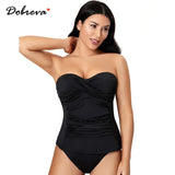 DOBREVA Women's Strapless Underwire Tankini Swimsuit Top Tummy Control Bathing Suits Swimwear