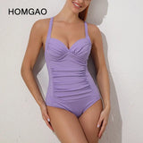 HOMGAO Push Up Women’s One Piece Swimsuit Sexy V Neck Solid Bodysuit Ribbed Monokini 2023 New Beach Bathing Suit Swimwear