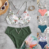 swimsuit woman 2023 Flower Piece Sets Prints Swimsuit Bikini Women Two Beachwear Tankinis Set Swimwears maillot de bain femme