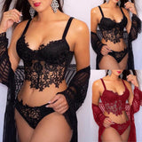 2022 Sexy Women Embroidery Lingerie Lace Collar Wireless Bra Sexy Lingerie Thong Set Underwear Perspective Sexy Sensual Lingerie