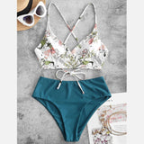 swimsuit woman 2023 Flower Piece Sets Prints Swimsuit Bikini Women Two Beachwear Tankinis Set Swimwears maillot de bain femme