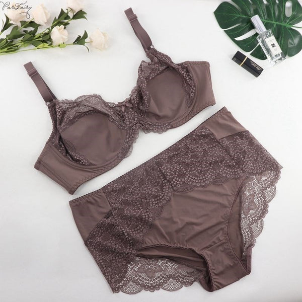 Parifairy Sexy Floral Lace Ultra Thin Bra And Panties Set Large Size Underwear Set Lingerie Women Brassieres D Cup 38-48 XL-6XL