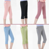 Sheecute Girls High Waist 4-Way Stretch Yoga Calf Length Leggings With Pockets Kids Athletic Workout Running Pants GYM1539